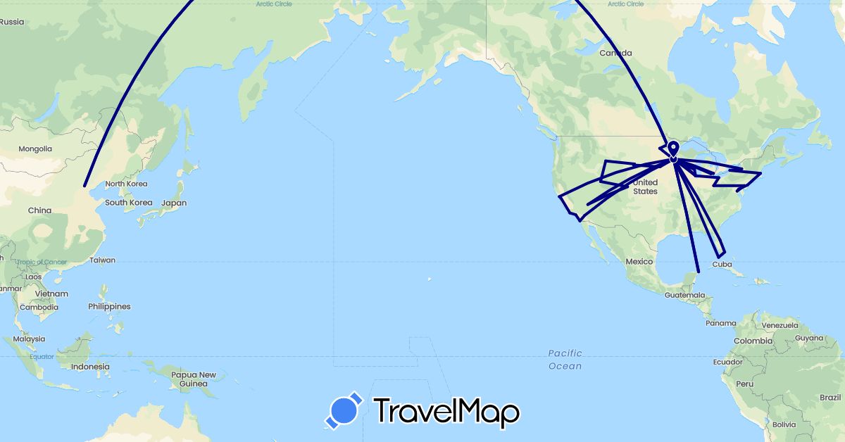 TravelMap itinerary: driving in China, Mexico, United States (Asia, North America)